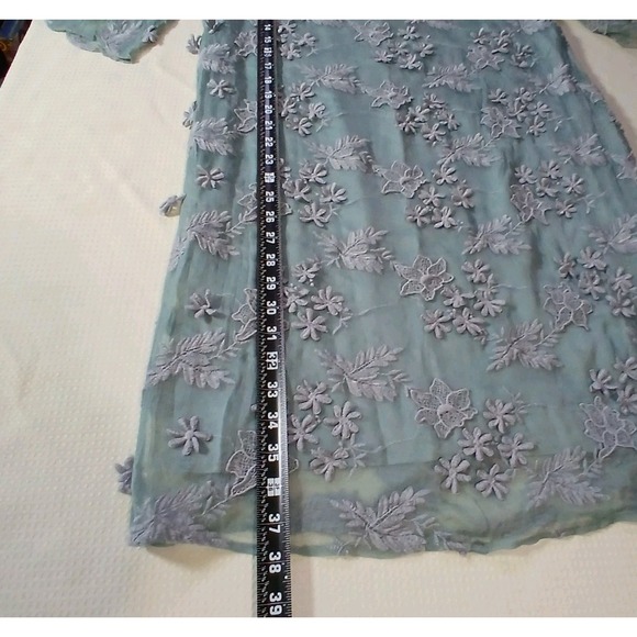 Sundance Embroidered Boho Bell Sleeve Shift Dress Icy Blue Gray Medium Formal - Picture 9 of 16